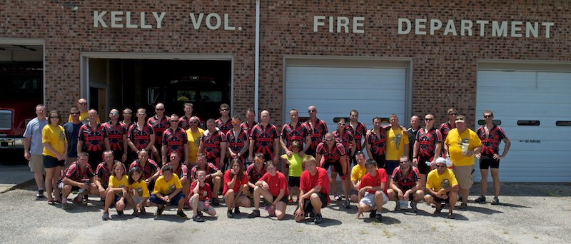 The riders outside of the fire department.