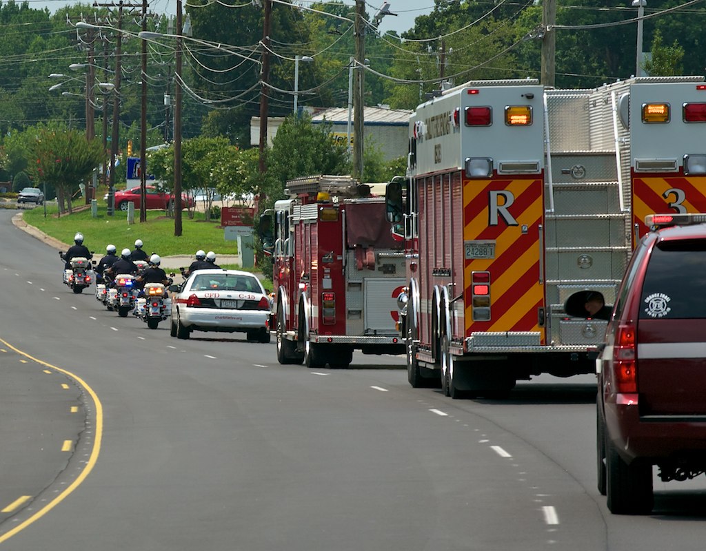 Firetruck, ambulance, and police.