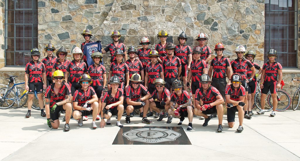 Riders with some of their firefighter gear on.
